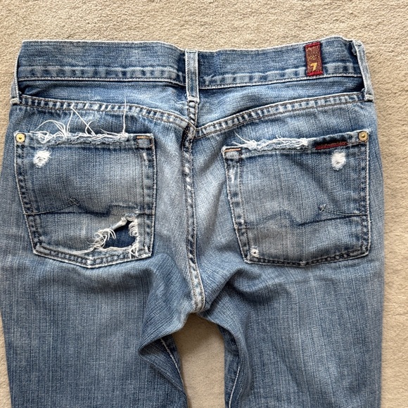 Sz 27 Vintage 7 For All Mankind Blue Distressed Flare Jeans 100% cotton - Picture 7 of 7